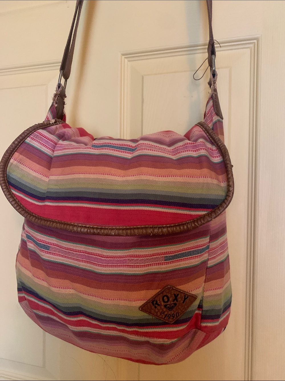 Roxy Striped Boho Hippie Coastal Granola Grunge Y2K Messenger Bag